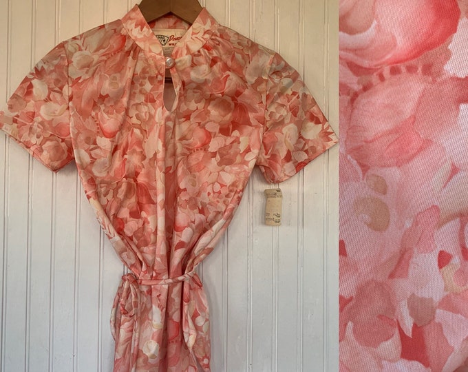Rare Deadstock 70s Vintage Top Size XS Small Pink White Floral 80s Keyhole Short Sleeves Shirt Disco Style XS/S Sm 34 Summer NOS nwt Summer