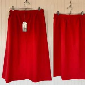 Vintage 80s Deadstock Red Skirt Medium Med M 28 Waist Pockets Below Knee New Tags Below Knee High Waisted 70s Boho