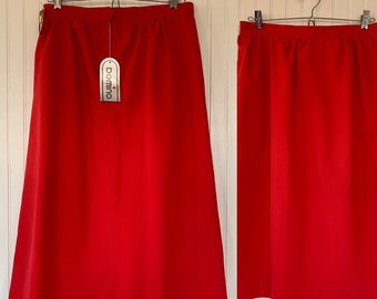 Vintage 80s Deadstock Red Skirt Medium Med M 28 Waist Pockets Below Knee New Tags Below Knee High Waisted 70s Boho