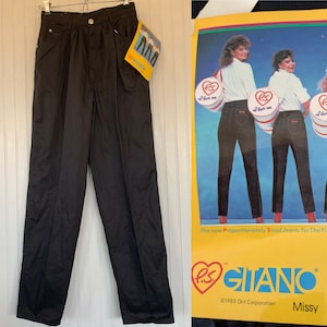 Deadstock Vintage 80s 26 XS Gitano Black Pants High Waisted Jeans Trousers NOS Wide Leg Baggy 25 waist Mom Jean Small