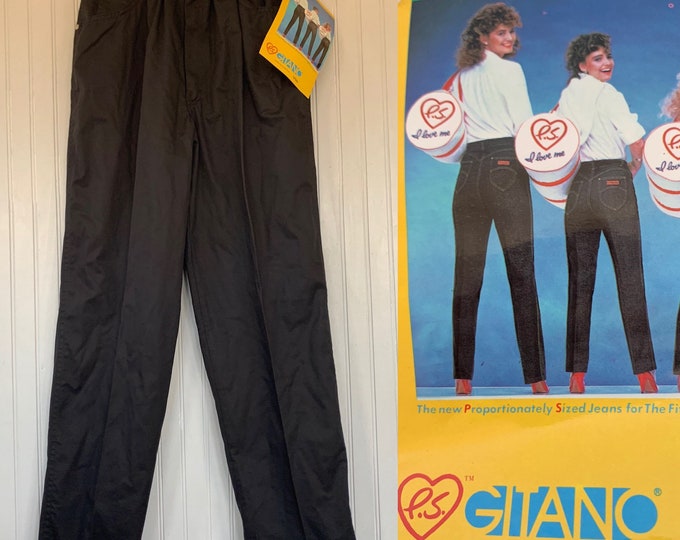 Deadstock Vintage 80s 26 XS Gitano Black Pants High Waisted Jeans Trousers NOS Wide Leg Baggy 25 waist Mom Jean Small