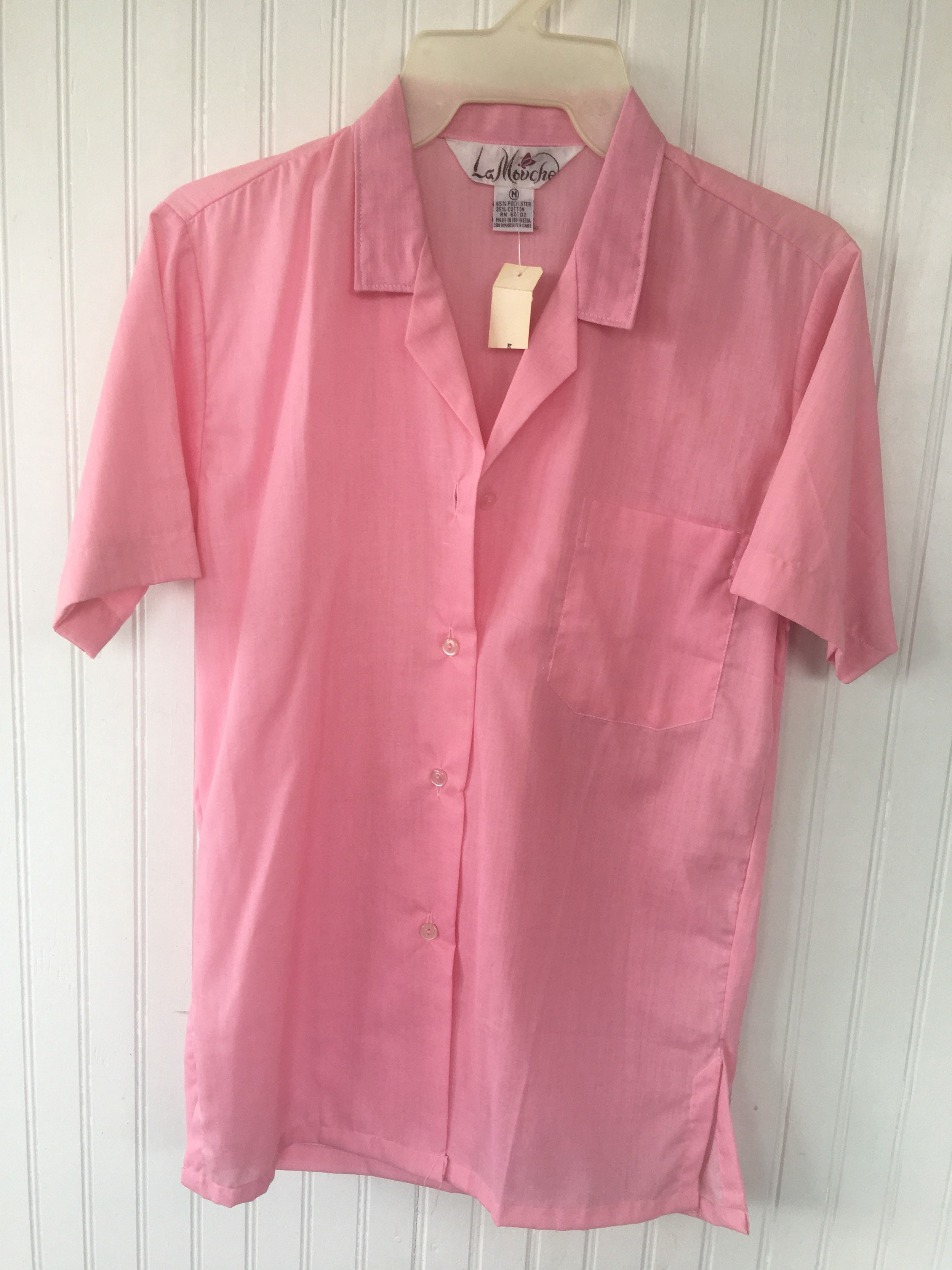 1979 NWT Vintage Bright Pink Blouse Button Down Collared Top Short ...