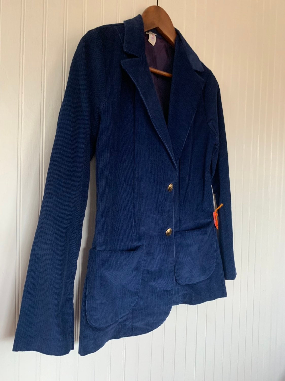 NWT Deadstock Vintage 80s Navy Blue Corduroy Blazer Jacket Pockets 36 ...