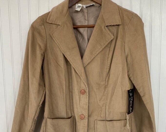 NWT Deadstock Vintage 80s Corduroy Tan Khaki Blazer Beige Jacket Pockets Small Jacket S Sm