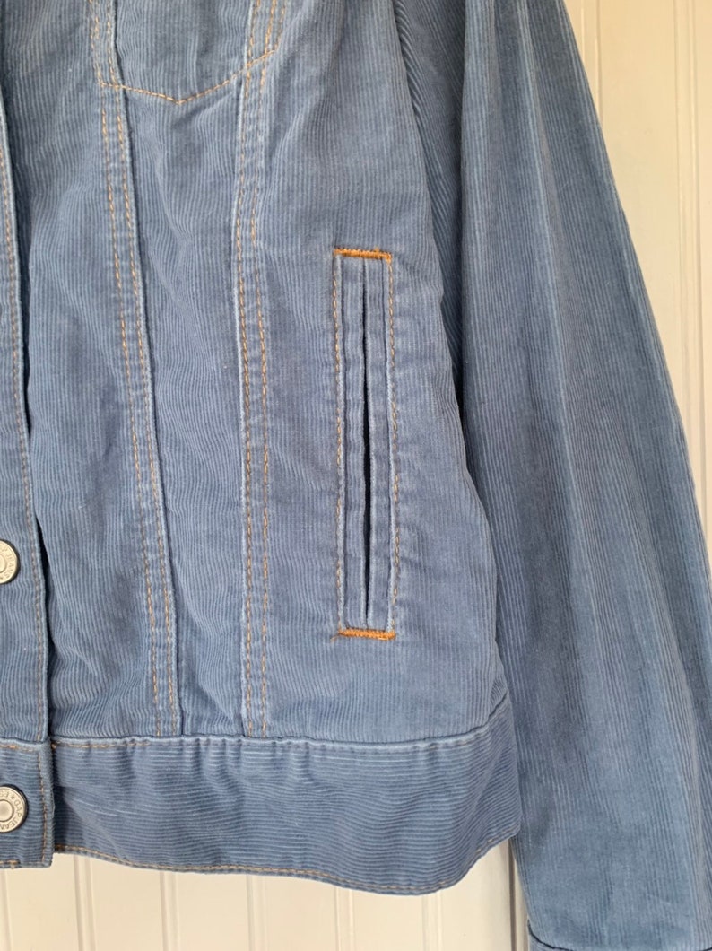 Vintage 90s the gap Medium Corduroy Jacket cornflower blue Snap Down Mock Neck Blazer M Med Nineties Jean Jackets cord coat