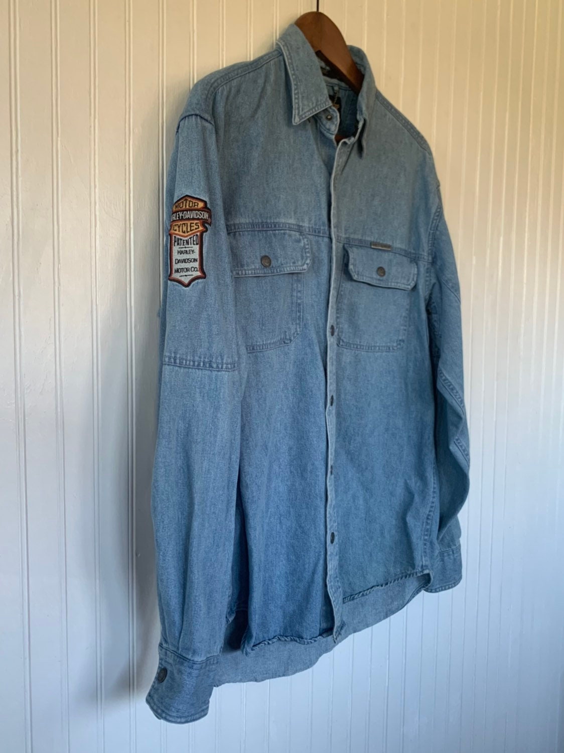 Vintage 90s Harley Davidson Blue Jean Denim Shirt Mens Small Womens ...