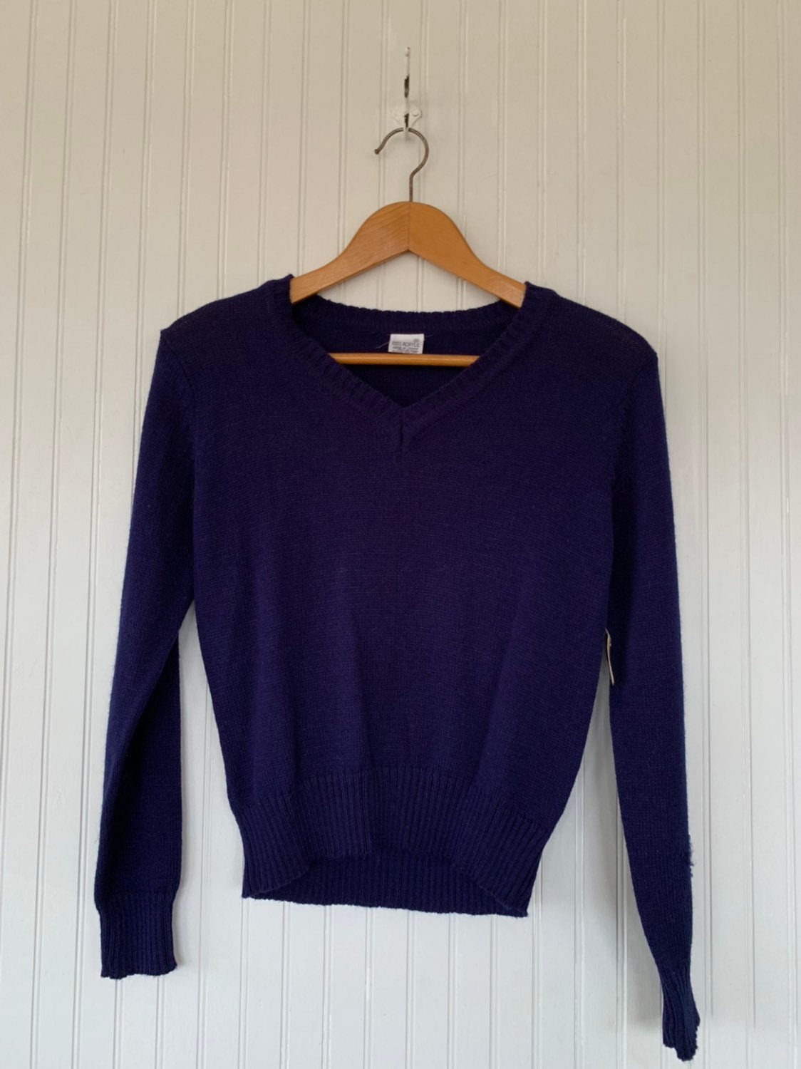 NWT Vintage 80s Medium Navy Dark Blue V Neck Pullover Knit Sweater ...