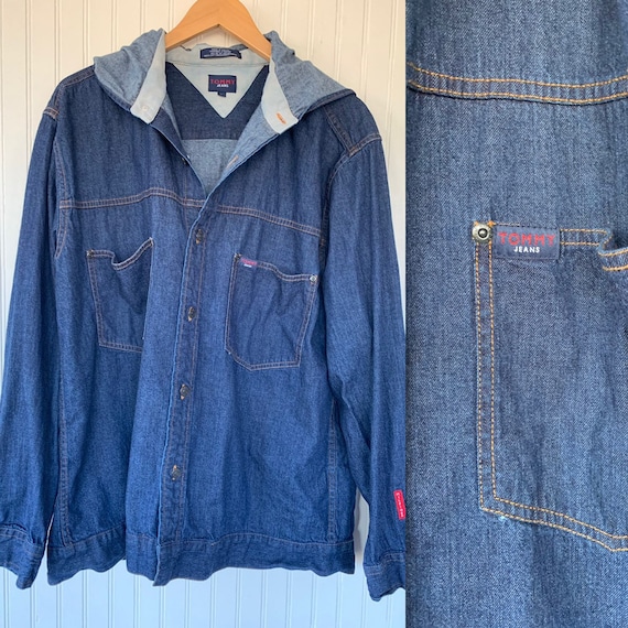 Vintage 90s Tommy Jeans Button Down Denim Shirt H… - image 1