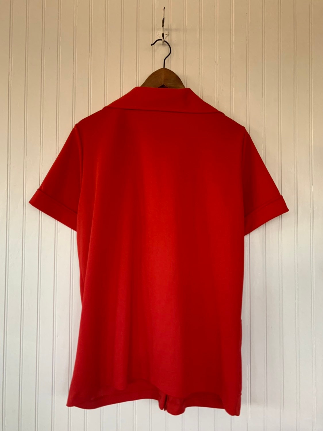 Vintage 80s XL Bright Red Short Sleeve Top Wide Collar Shirt Smock ...