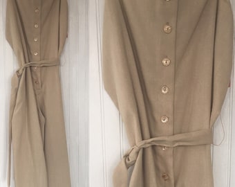 Vintage 70s Khaki Beige Romper Shorts One Piece Jumper Medium M 6 8 10 New with Tags from 1979 Deadstock Festival Eighties Khakis