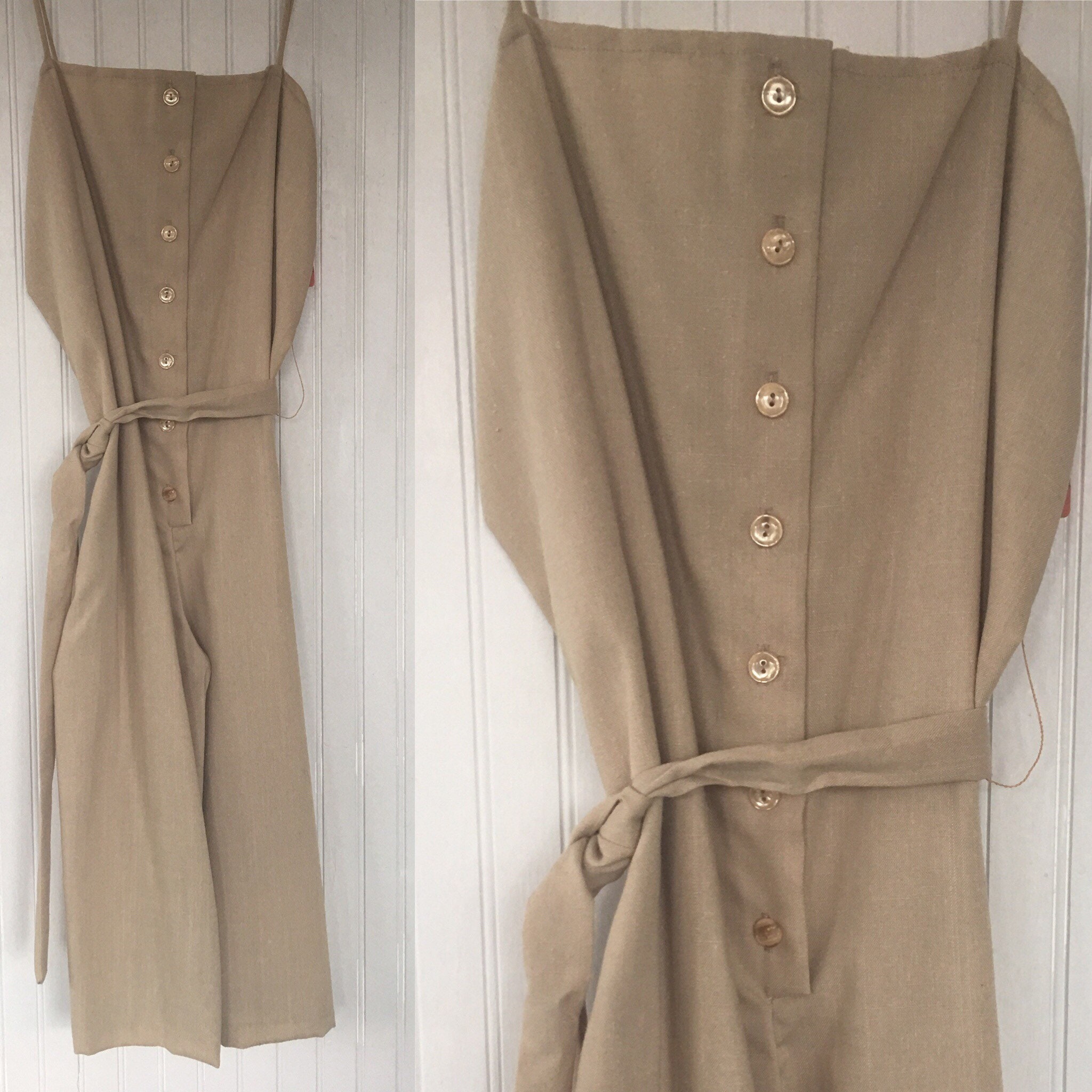 Vintage 70s Khaki Beige Romper Shorts One Piece Jumper Medium M 6 8 10 ...