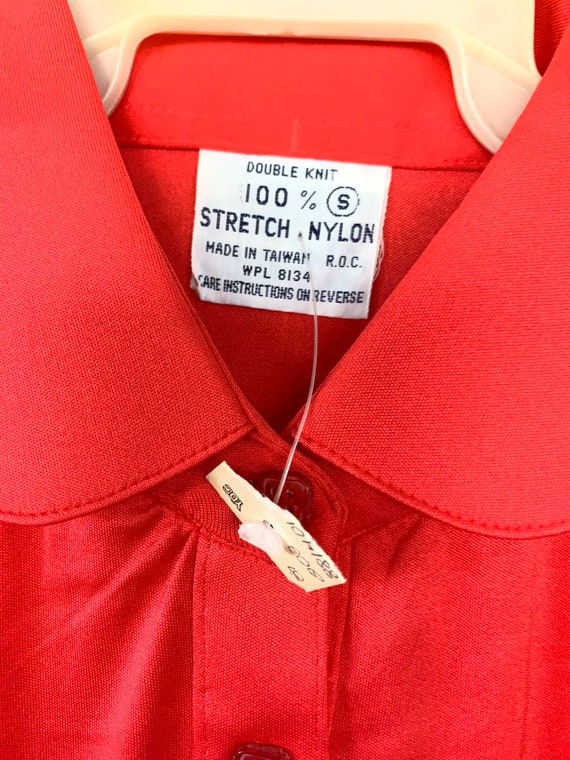 Vintage Nylon Bright Red Disco Blouse Medium Shir… - image 5