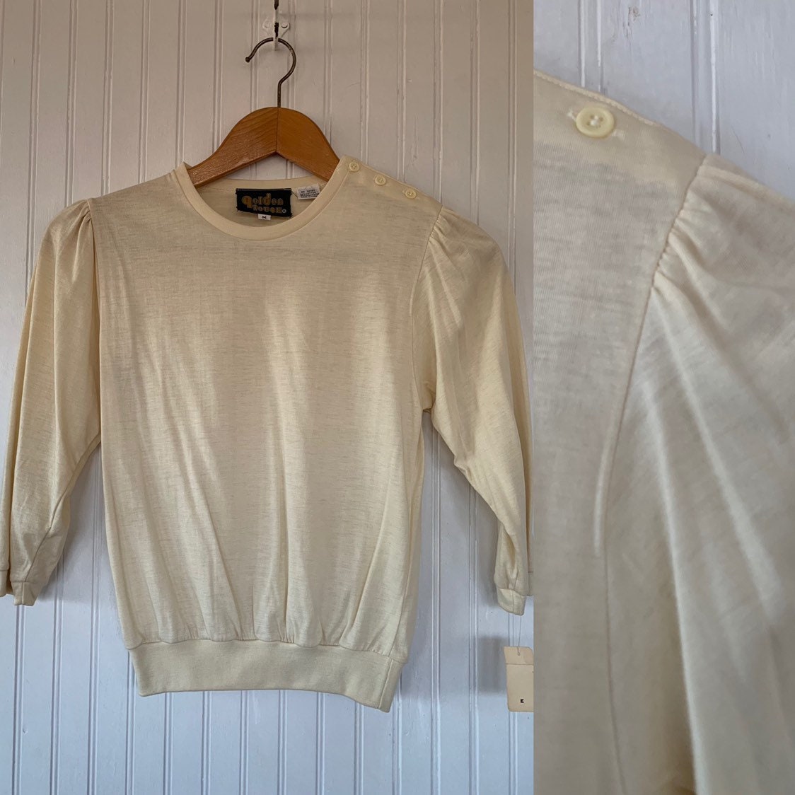 Unique Vintage 70s 80s Ivory Off White Puff Sleeve Top Shirt Medium ...