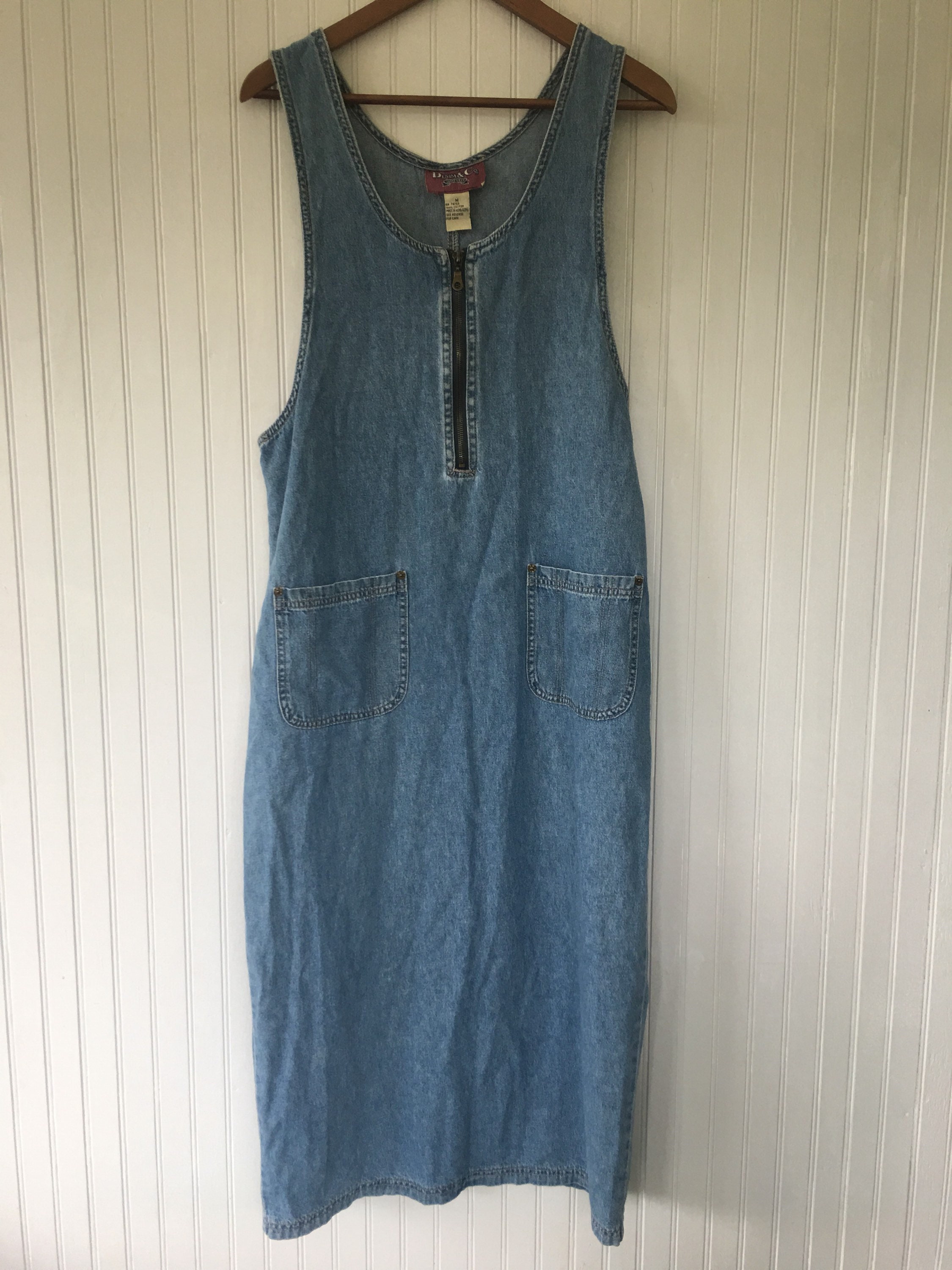 Vintage 90s Denim Jumper Blue Jean Sleeveless Dress Medium M Med 6 8 10 ...