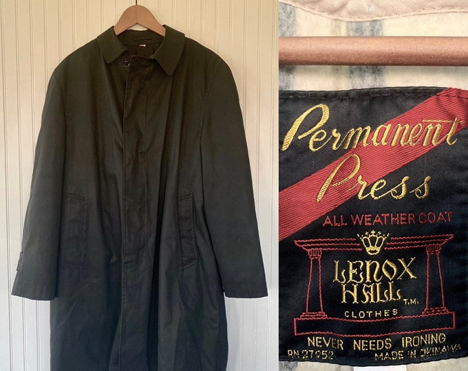 Vintage Black Trench Coat Lennox Hall Permanent Press Removable Wool Lining Rain Jacket 40 R Large Medium L M/L
