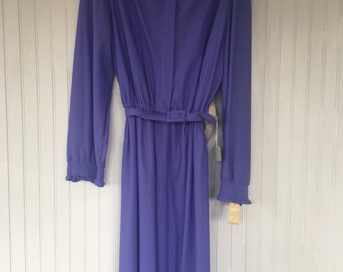 Vintage NWT 70s Periwinkle Blue Dress Size L Fits  8 10 12 14 Wedding Mother of Bride Long Sleeved 1979 80s Spring Summer Bridesmaid Sheer