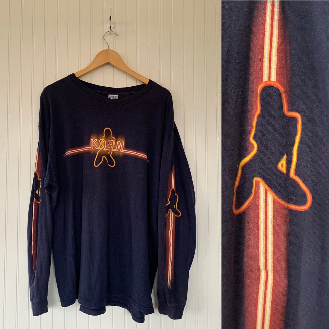 Vintage 90s Korn Long Sleeve Blue Grunge Band Tee Shirt