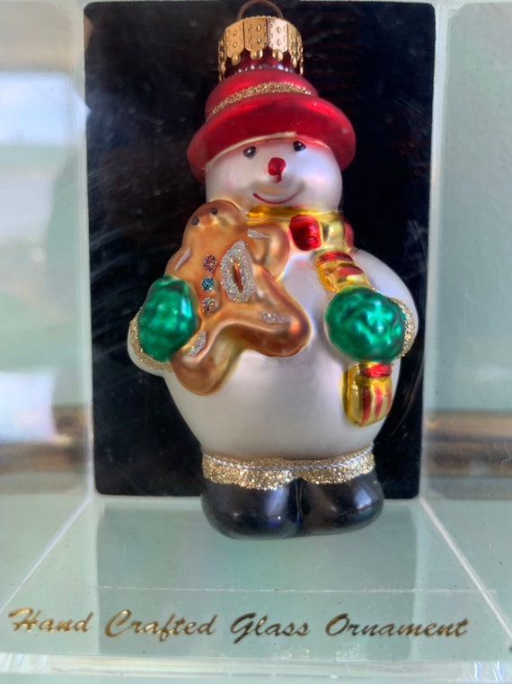 Vintage Set of 3 Hand Made Glass Snowmen