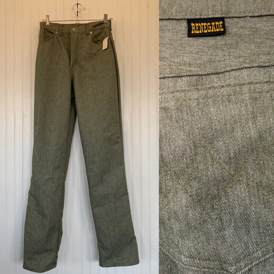 Deadstock Vintage 80s Deadstock XS Renegade Jeans Sage Green High Waisted 25 26 ...