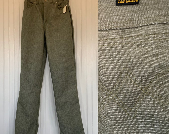 Vintage 80s Deadstock XS Renegade Jeans Sage Green High Waisted 25 26 high waist 13" Rise Stretch Small Trousers Pant 70s 0 2 wide leg Nos