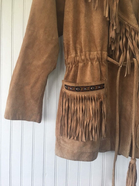 ジャケット・アウター 90s suede fringe collar Vintage 90s Beige Brown Suede Fringe Leather Jacket Moto