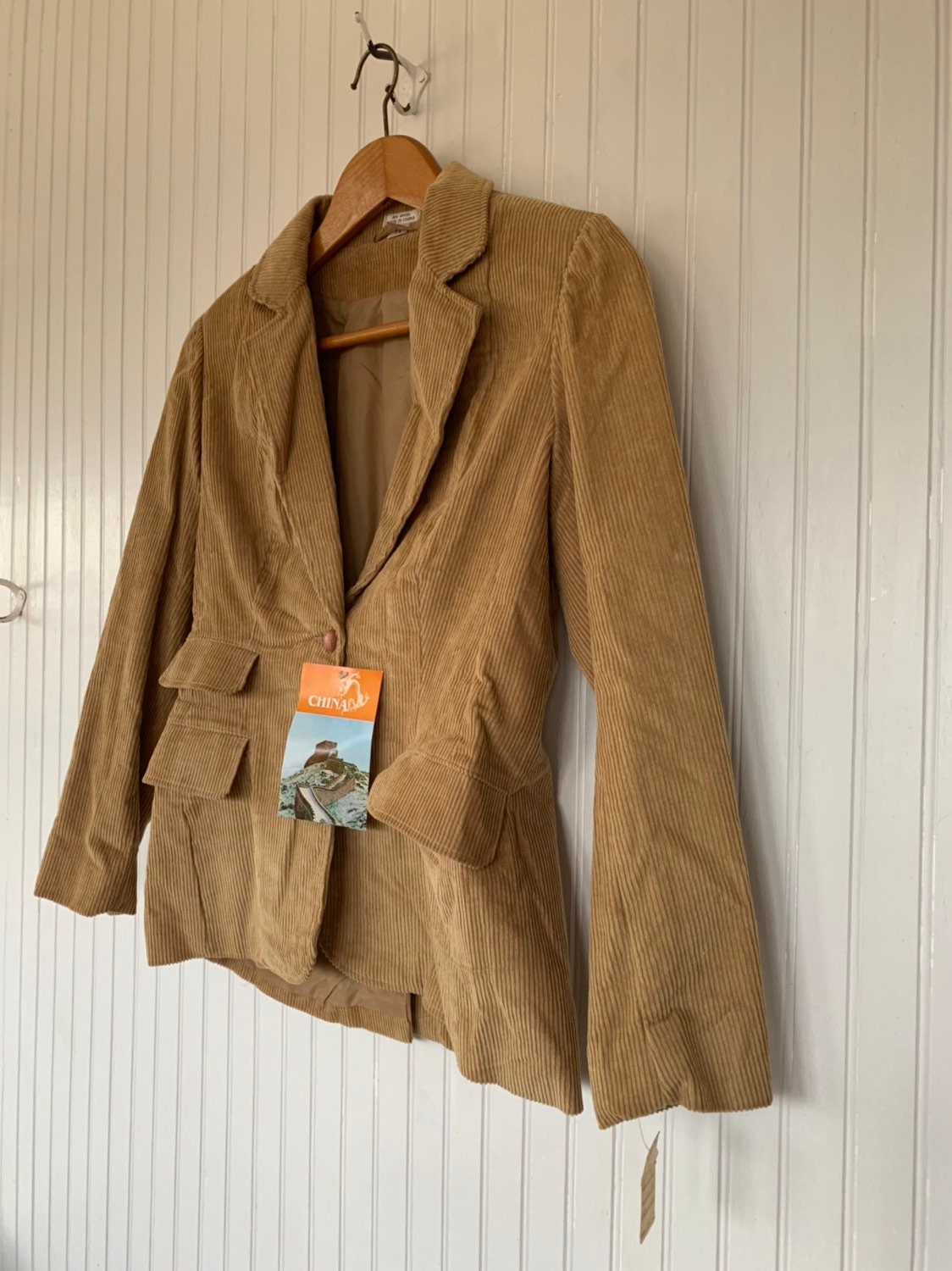 NWT Vintage 80s Corduroy Blazer Tan Jacket Coat Small S XS XS/S 70s ...