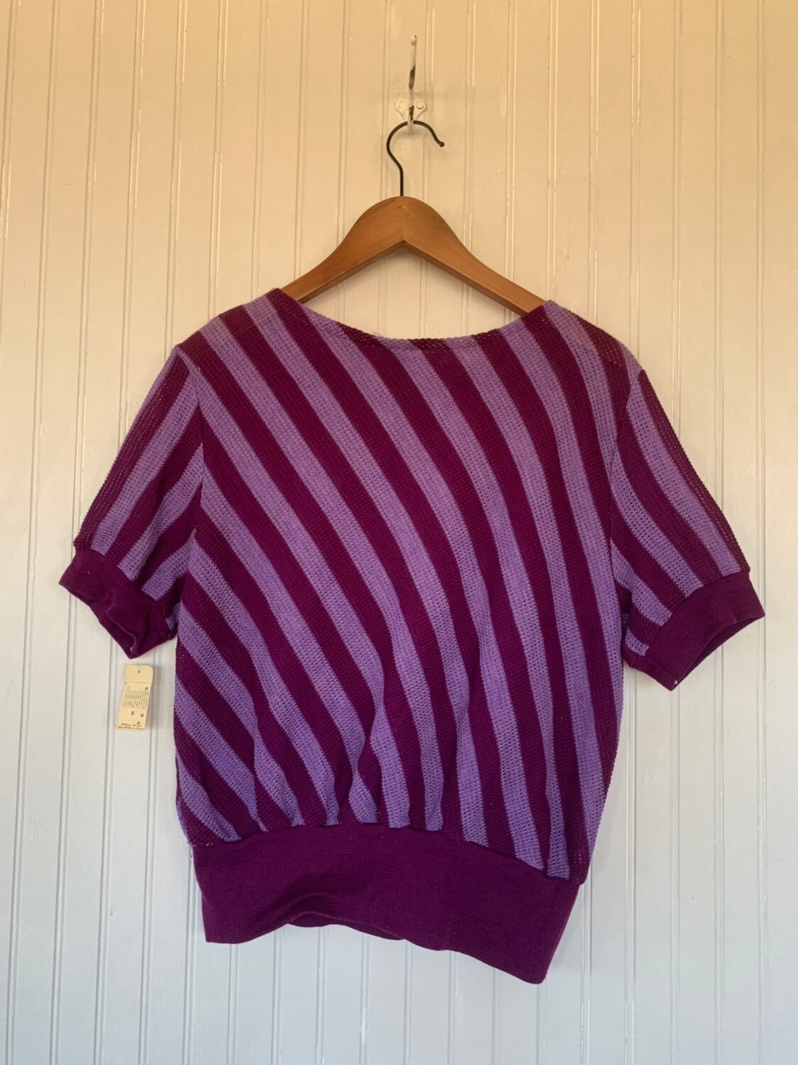 NWT 80s Vintage Purple Lavender Striped Short Sleeve Top Size Large ...