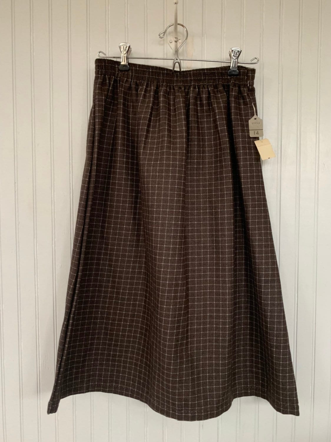 Vintage Deadstock 80s XS Plaid Skirt Brown White Check Below Knee ...