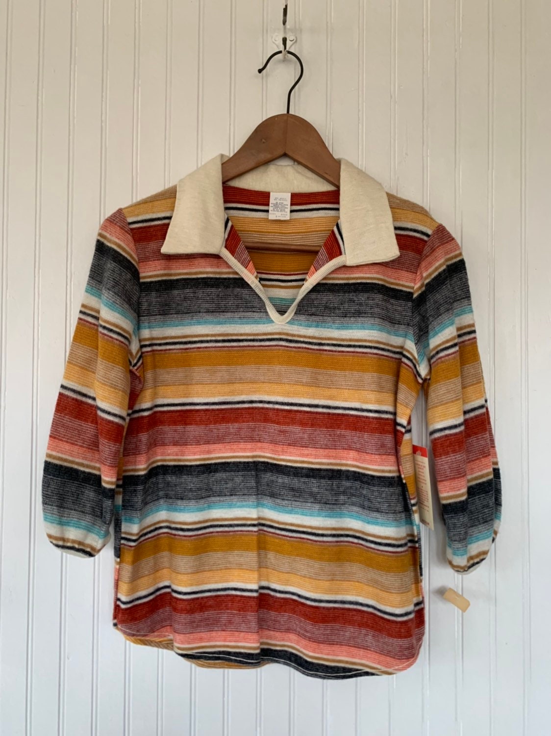 Deadstock Vintage 80s Medium Grey Black Red White Yellow Blue Striped ...