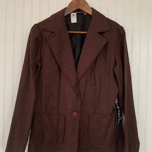 NWT Deadstock Vintage 80s Brown Blazer Tweed Jacket Pockets Small S S/M Medium Med 36 Wool Silk Blend Jacket