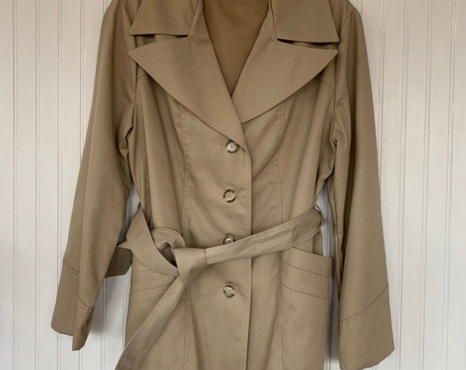 NWT Vintage 80s Khaki Trenchcoat Tan Jacket Coat Medium M Med 70s Deadstock Trench Spring Jackets Belted Pockets Wide Collar