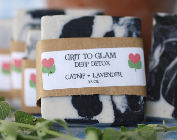 Grit to Glam Deep Detox Catnip Lavender Activated Charcoal Hemp Shea Bentonie Clay Farm Made Soap Acne Anti-Aging Bar