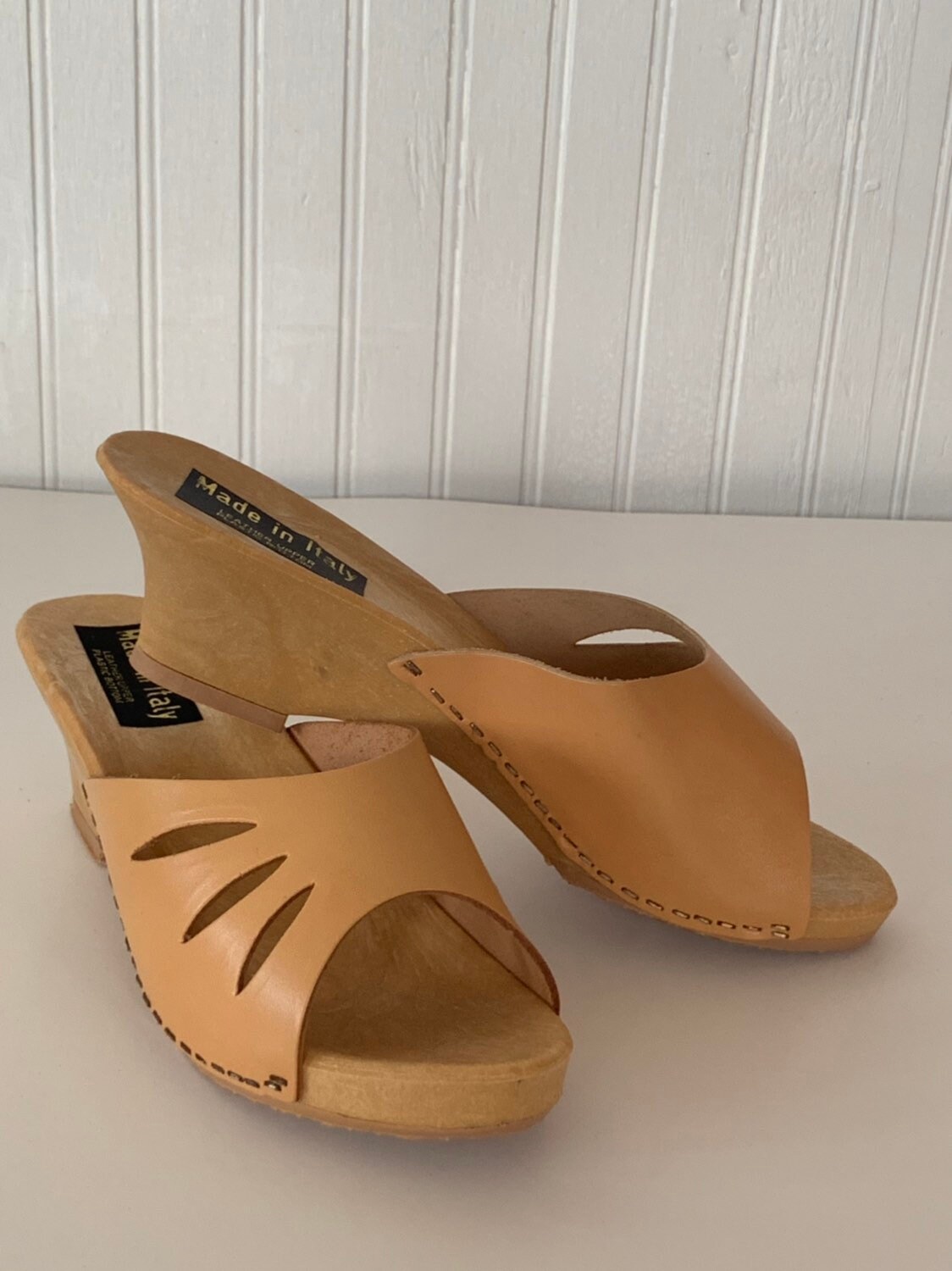 Vintage 70s Deadstock Size 8 Leather Sandals Made in Italy Nude Tan ...