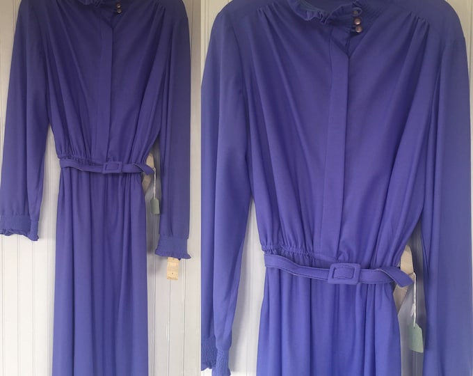 Vintage NWT 70s Periwinkle Blue Dress Size L Fits  8 10 12 14 Wedding Mother of Bride Long Sleeved 1979 80s Spring Summer Bridesmaid Sheer