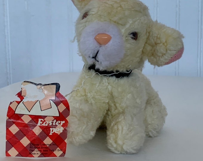 Vintage Easter Pets Stuffed Lamb Plush Toy Gift Kitsch Sheep 60s 70s toys Deadstock Holiday Kids Baby Gift NOS Teddy Bear easter basket girl