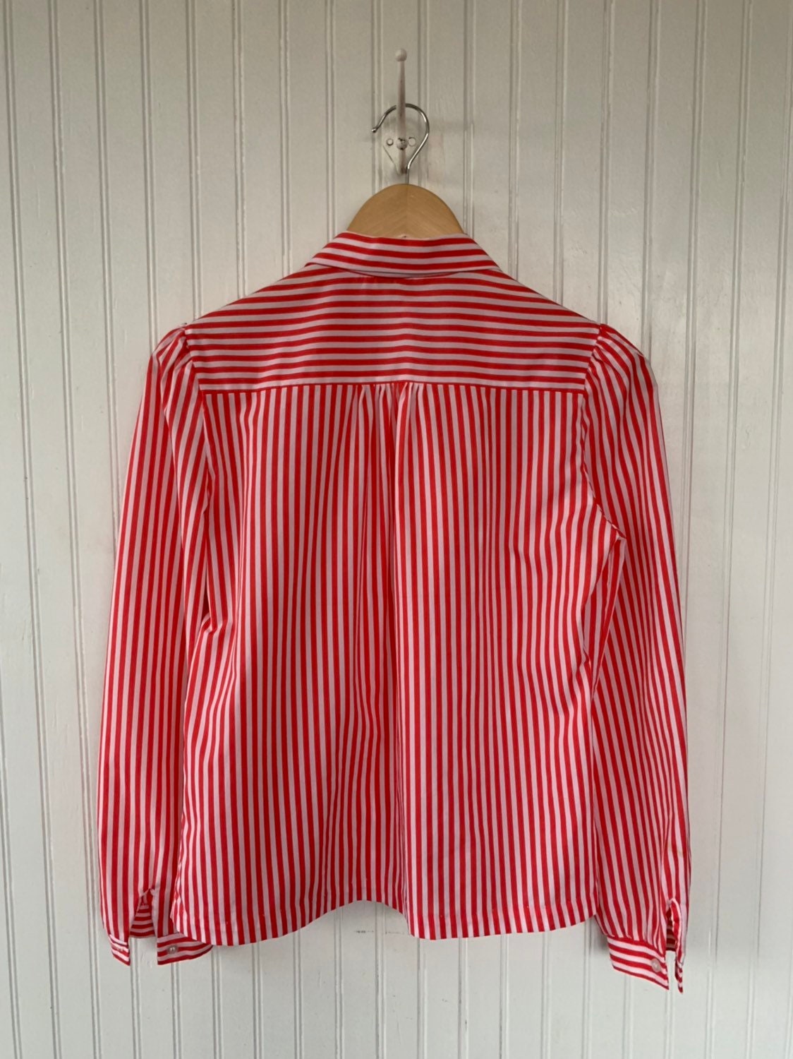 Vintage Red White Striped Button Down Shirt Small Medium S/M Blouse ...
