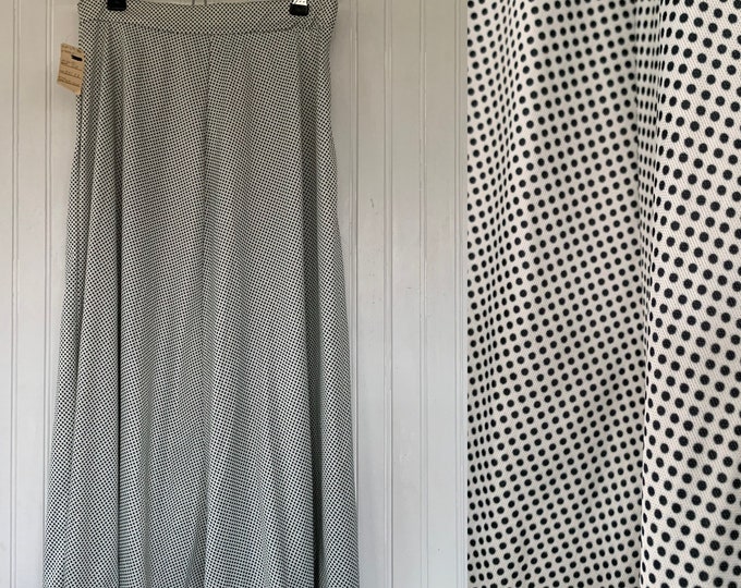 Vintage Deadstock 80s High Waist Skirt White Green Polka Dot Below Knee Elastic Waist XS Small Sm Boho 70s NOS St. Patricks Day Christmas