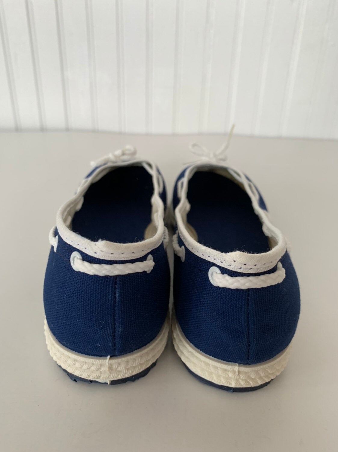 Vintage 80s Deadstock Size 9 Boat Shoes Slip Ons Rope Blue White Slides ...