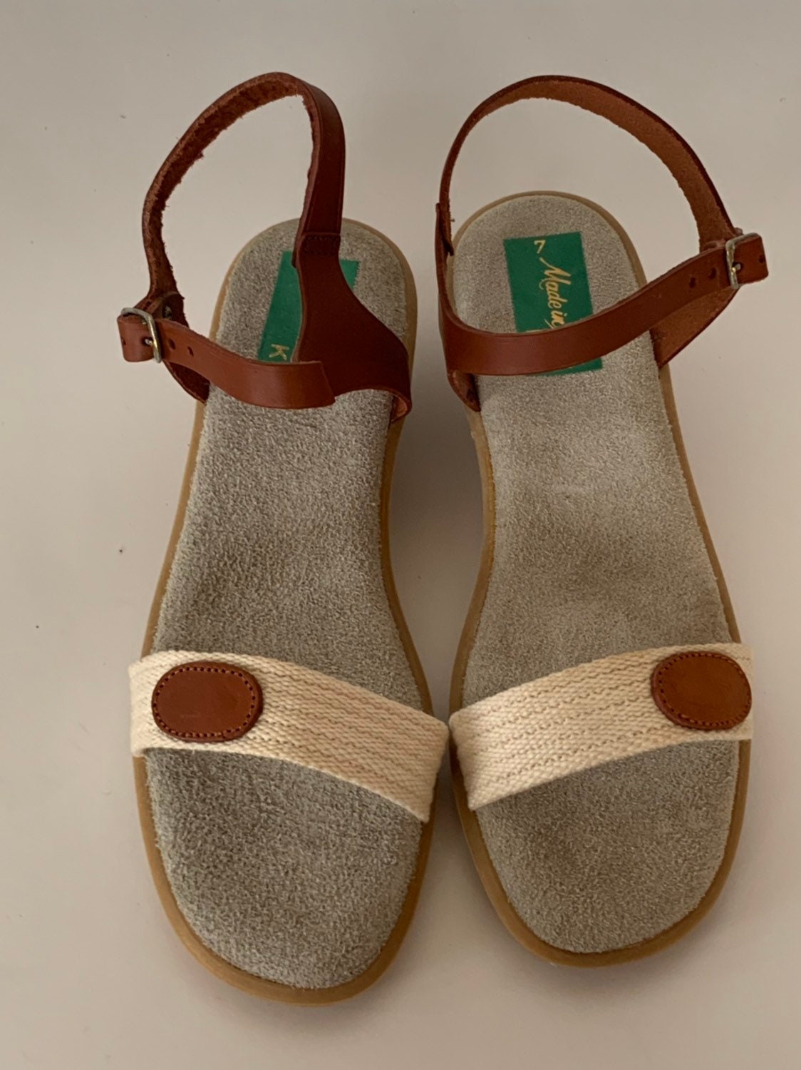 Vintage 70s Deadstock Size 7 Brown Leather Sandals Made in Italy Rope ...