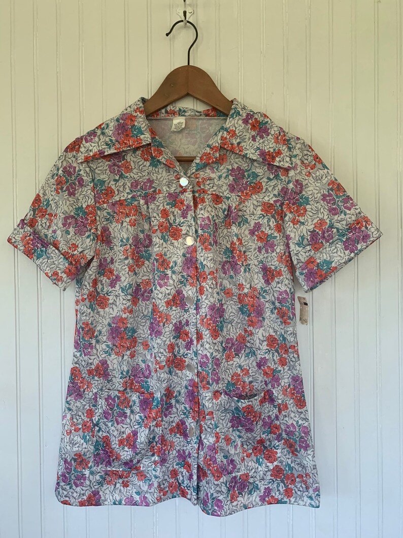 Vintage Deadstock Floral Smock Top Small Xs Xs/s Shirt Short - Etsy