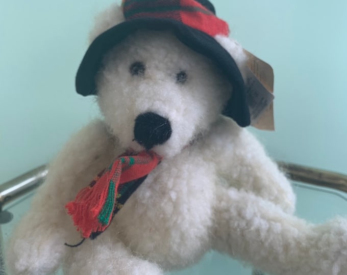 Vintage Holiday 90s NWT Small Plush Polar Bear Stuffed Animal Christmas Toy Stocking Stuffer Nineties Gift Kids Toys Deadstock Rare