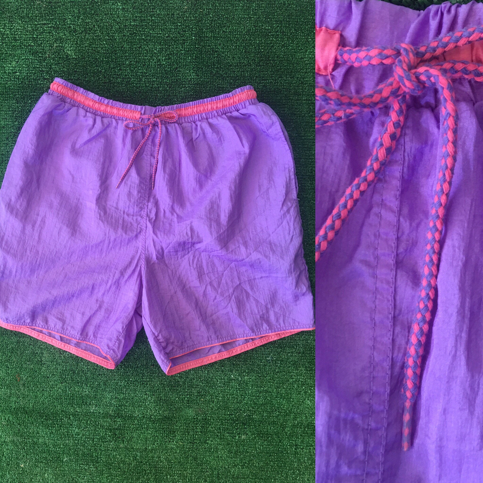 Vintage 90s Purple Pink Nylon Exercise Shorts High Waist Size Small ...