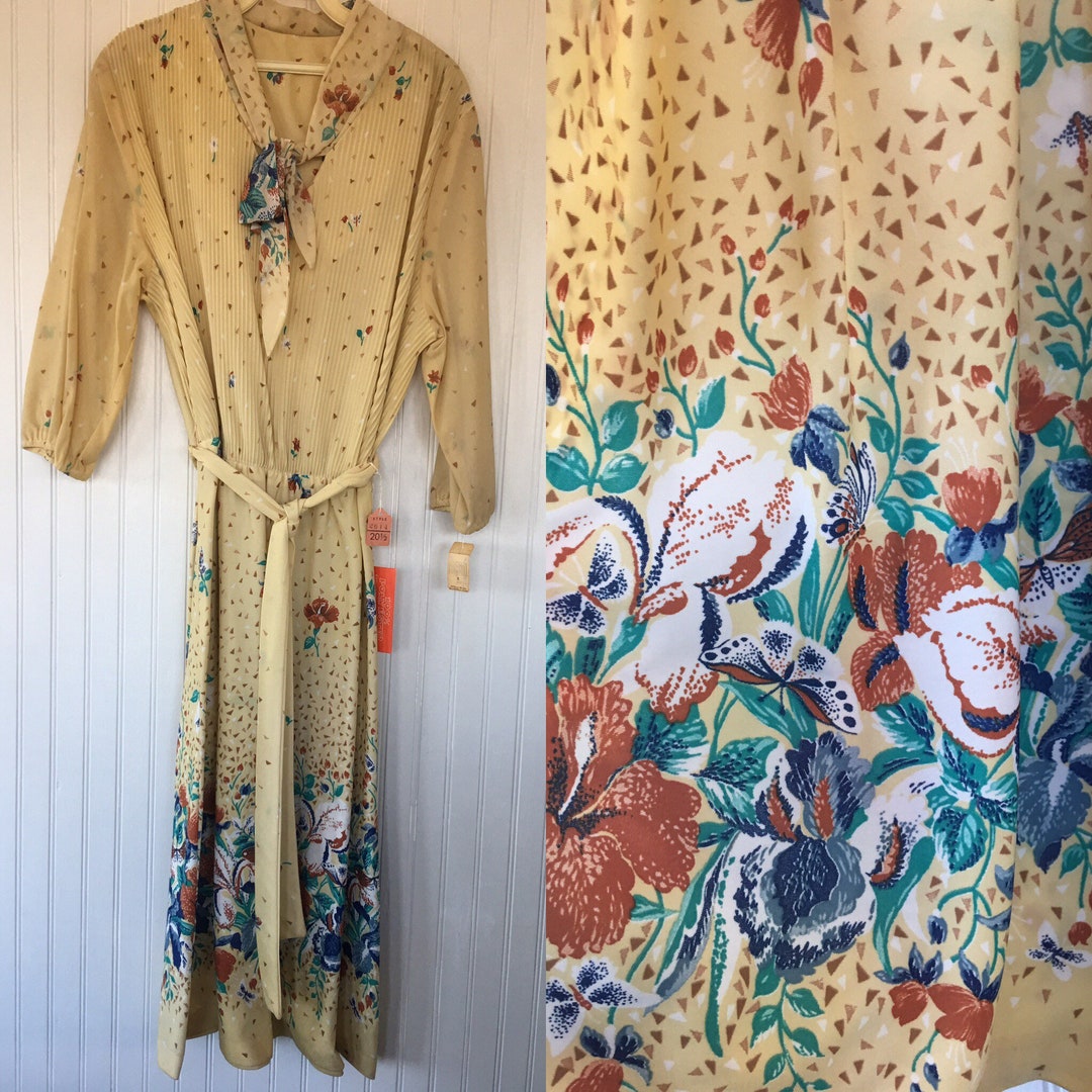 NWT Vintage 70s Pastel Butter Yellow Brown Blue Sheer Floral - Etsy