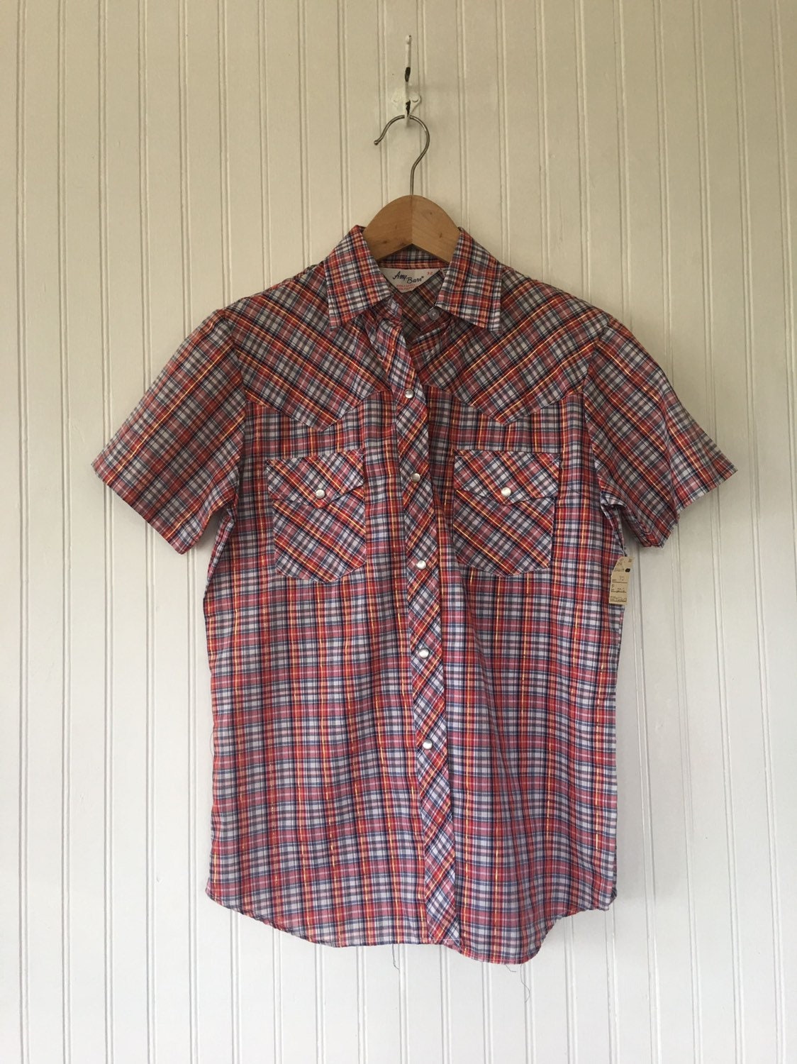 NWT Vintage Plaid Short Sleeve Top Size Small / Medium - White Red Blue ...