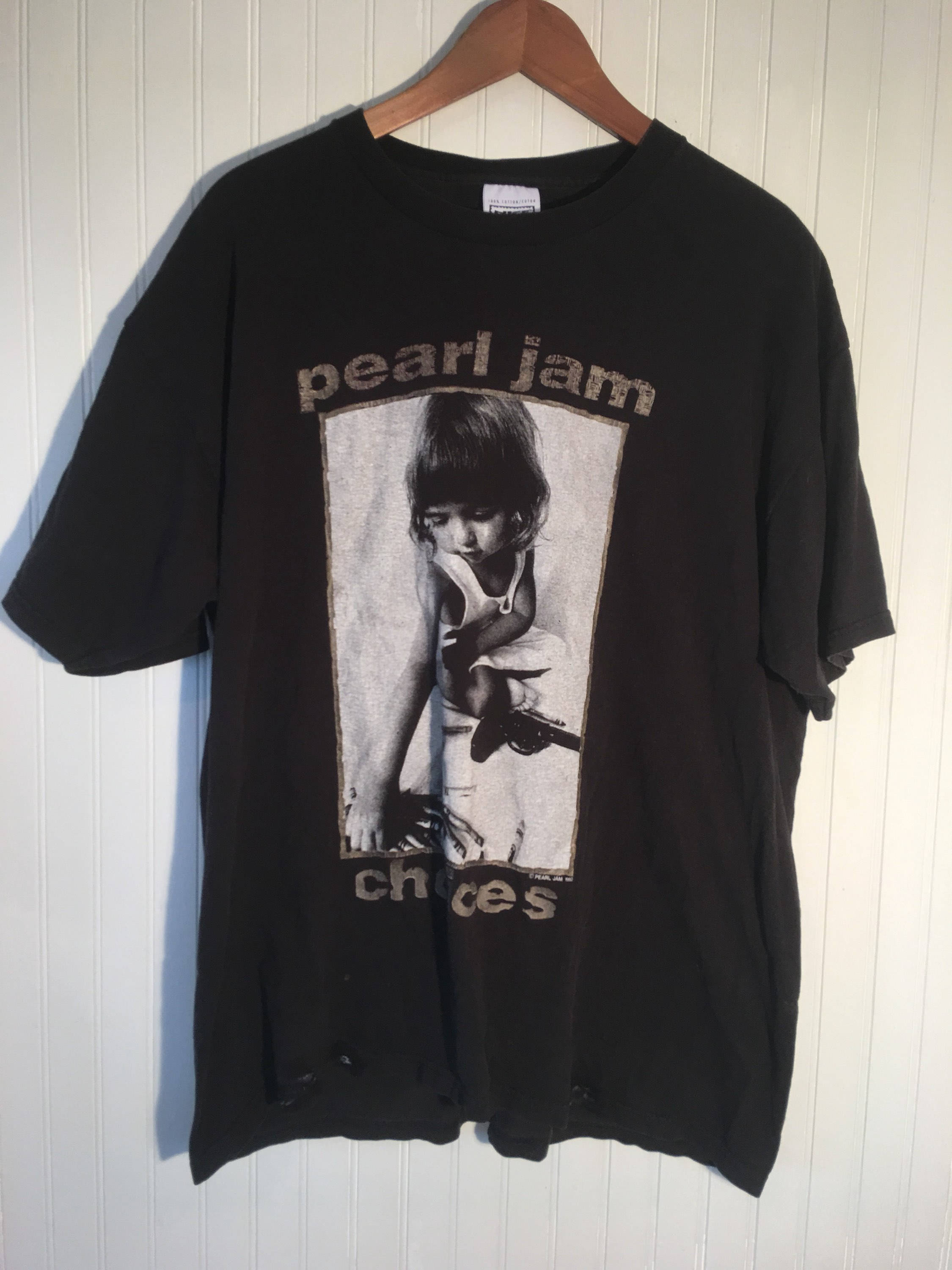 Rare Vintage 90s Pearl Jam Choices Gun Grunge Band Tee Shirt Black ...
