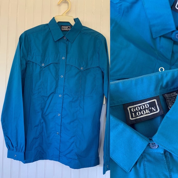 Deadstock Vintage Bright Blue Snap Front Long Slee