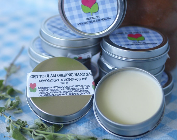 Organic Lemongrass Catnip Clove Hand Body Salve Farm Made Healing Dry Skin Natural Hair Repels Bugs Softens Lips Arthritis Eczema
