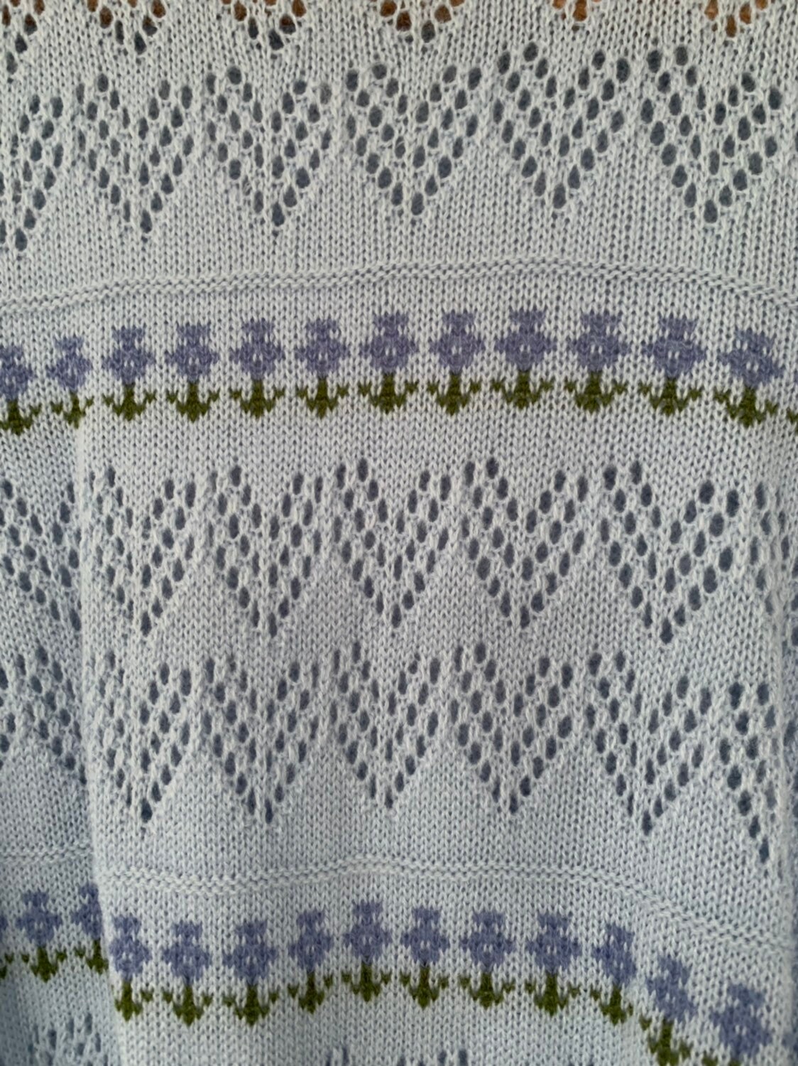 NWT Vintage 80s Baby Blue Pastel Floral Knit Sweater Small Medium Med SM Small Long Sleeves Shirts Deadstock 70s Flowers Boho Unique NOS