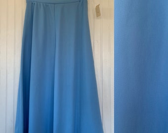 80s XS Skirt Light Blue High Waist Below Knee Elastic Waist 70s Vintage Deadstock NOS Skirts Polyester 24 25 26 Spring Summer Periwinkle