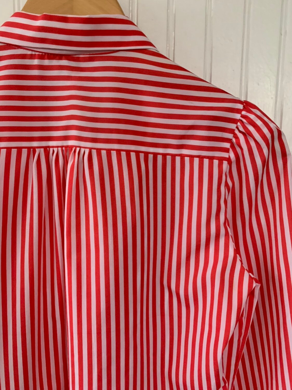 Vintage Red White Striped Button Down Shirt Small Medium S/M Blouse ...